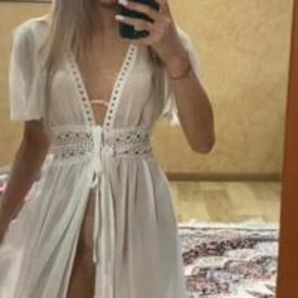 eyelet Embroidery Tie Front Kimono white - Picture 16 of 16